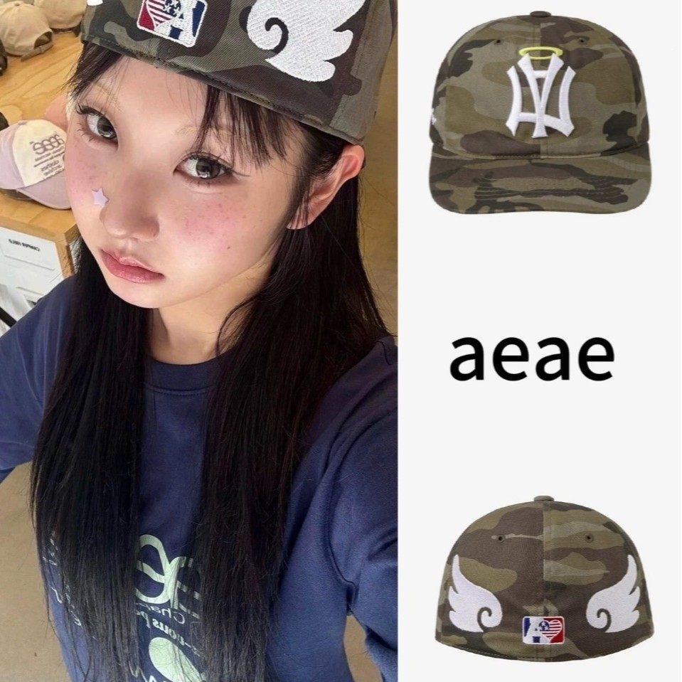 เกาหลีเกาหลี AEAE หมวกปัก Camouflage Wings Letter เบสบอลหมวก Casual Sun หมวก