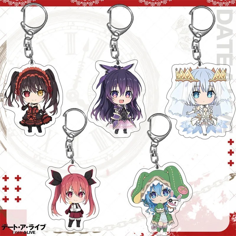 Anime Date A Live Acrylic Chibi Kurumi Tokisaki Tohka Yoshino Origami พวงกุญแจสําหรับตกแต่งกระเป๋าเป