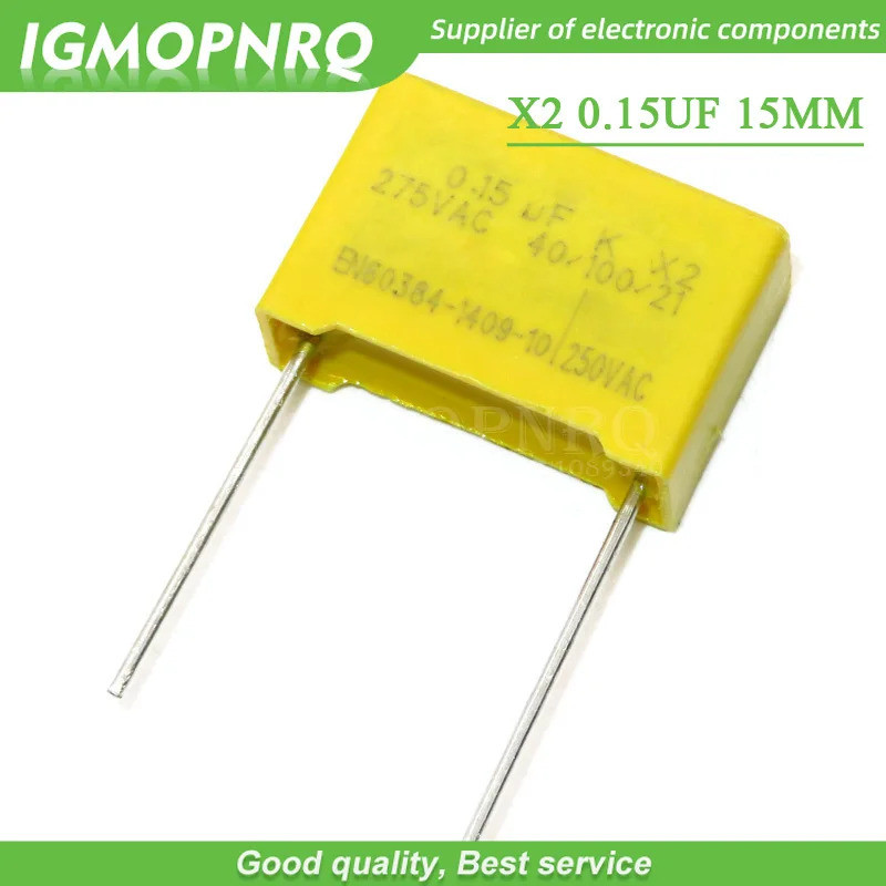 10PCS X2 ตัวเก็บประจุ 275VAC 0.15uf 154K Pitch 15 มม.X2 ตัวเก็บประจุฟิล์มโพรพิลีน 0.15UF