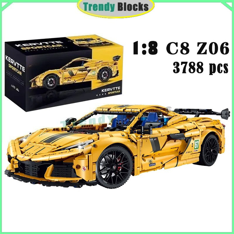 Kervtte Sportcar,Building Blocks,C8 Z06,1:8 การวิเคราะห์ RC รถของขวัญของเล่นสําหรับเด็ก,10622