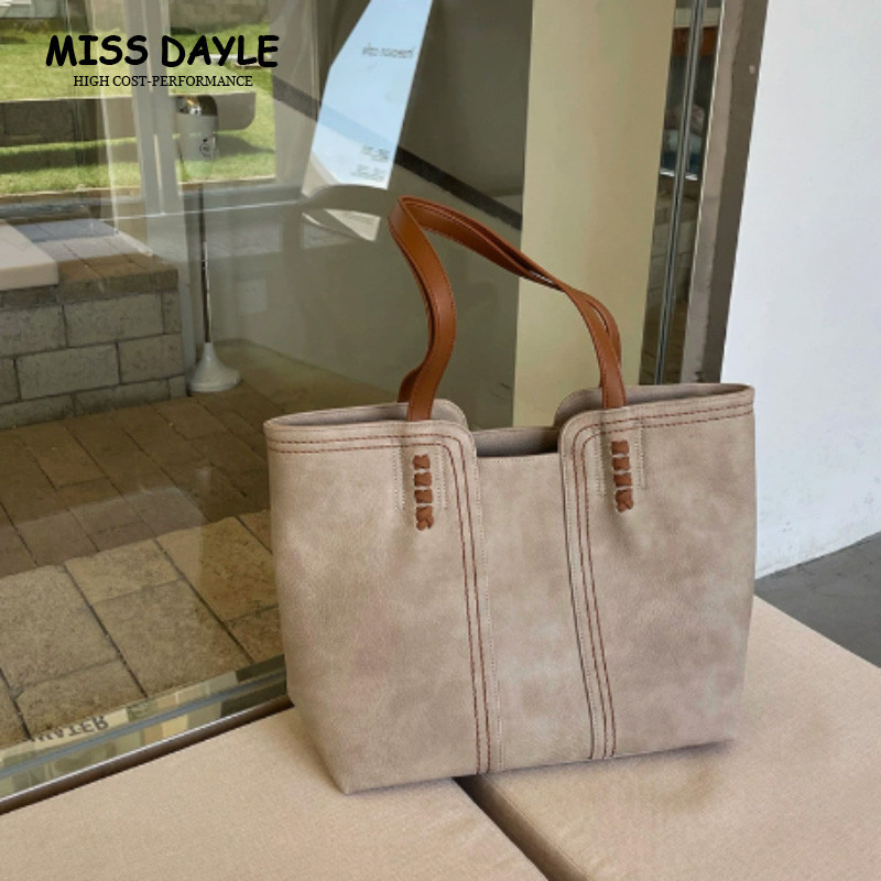CHICCARRY Vintage Colorblock Tote Bag หนังPU ความจุมาก สำหรับช้อปปิ้งและใช้งานประจำวัน