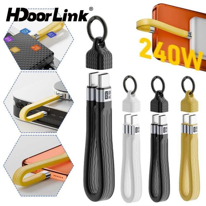 HdoorLink 240W 80Gbps สั้นแบบพกพาพวงกุญแจ C ถึง C สาย Lanyard Type-C USB4 สําหรับ Thunderbolt 4/5 17 Pro SSD