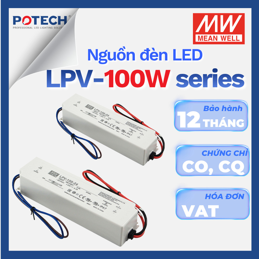 Mean Well ของแท้ LPV-100W LED SOURCE - กันน้ํา IP67, DURABLE OUTDOOR