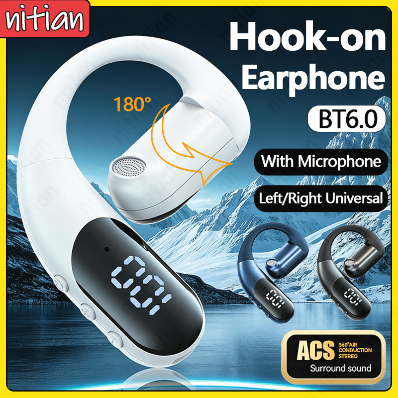 OWS สเตอริโอไร้สาย 6.0 หูฟังบลูทูธ HD หูฟังโทรแบบแฮนด์ฟรี 180°หมุนหูฟังหูเดียวพร้อมไมโครโฟนเสียงรบกวนยกเลิกการเล่นเกมชุดหูฟัง