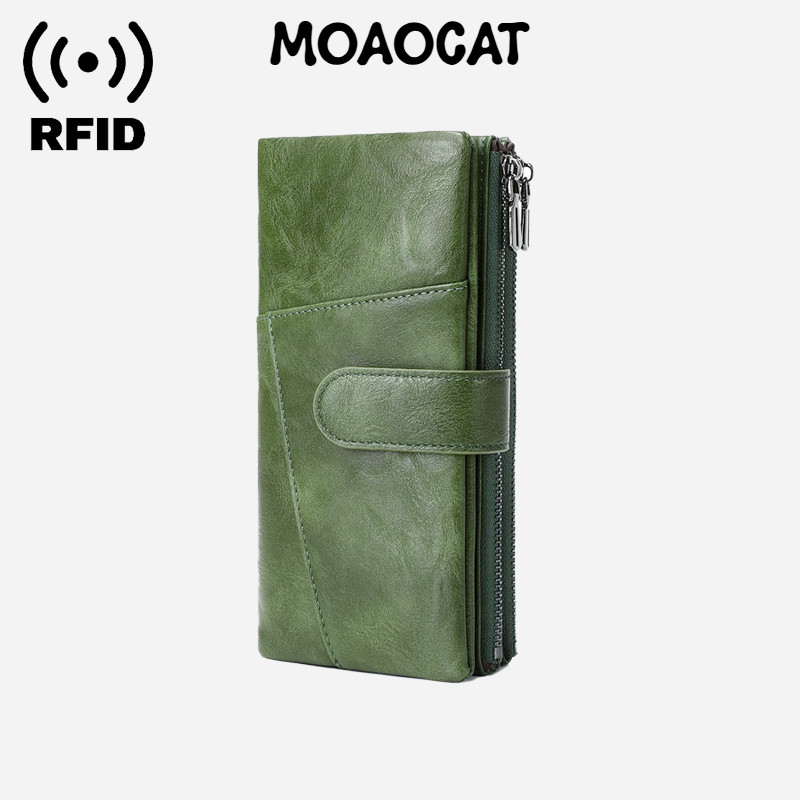MOAOCAT กระเป๋าสตางค์ยาวสำหรับผู้หญิงแบบคลัทช์ ดีไซน์สามพับ พร้อมฟังก์ชันบล็อก RFID และมีความจุขนาดใหญ่ 	No 353