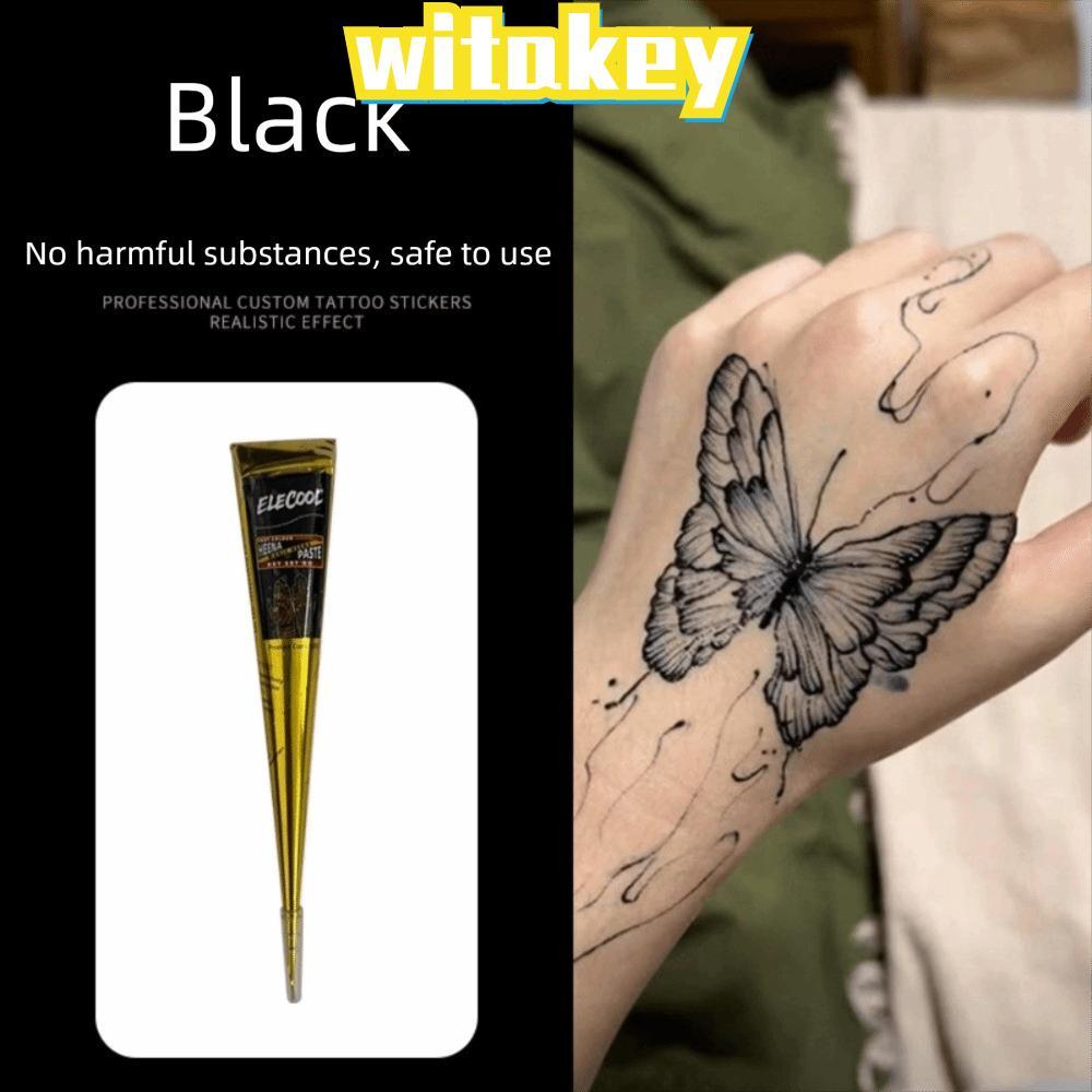 WITAKEY ครีมสักเฮนน่า สีดำและน้ำตาล กึ่งถาวรพร้อมกรวยสำหรับงาน Mehndi Body Art
