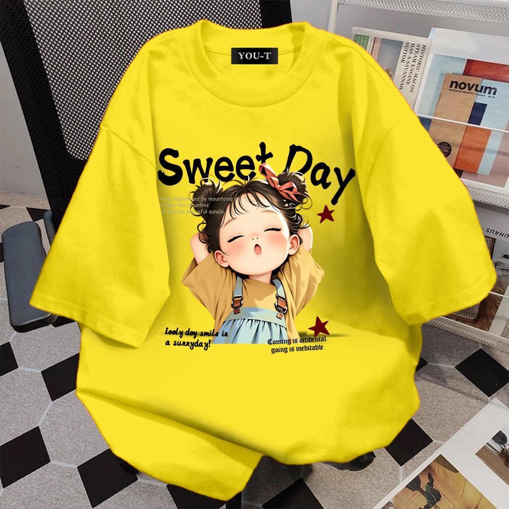 T42.SHOP🌸เสื้อแฟชั่น ใส่สบาย เสื้อยืดแขนสั้น ลาย เสื้อ"Sweet Day" ผ้านิ่ม OVERSIZE แฟชั่น ผ้าฝ้าย 100% สไตล์เกาหลี