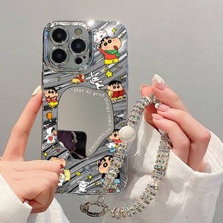 สําหรับiPhone 17 16 15 14 13 12 11 Pro Max X XR XS MAX 7 8 Plus SE 2020 น่ารักการ์ตูนCrayon Shin Chanขั้นสูงพร้อมกระจกแต่งหน้าเคสโทรศัพท์ปกอ่อน