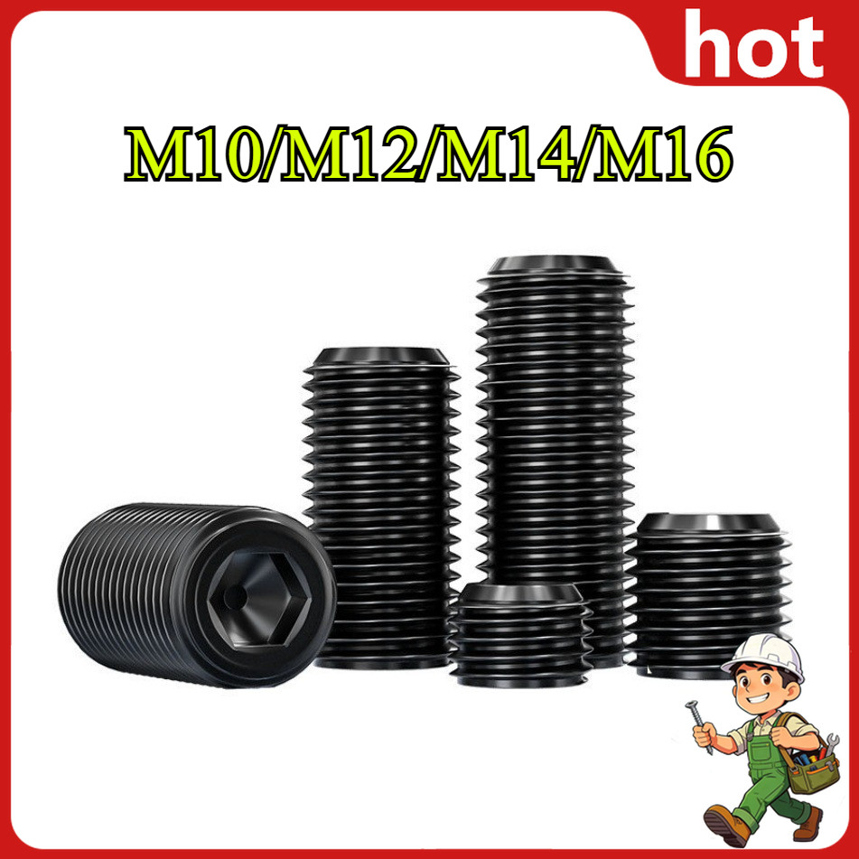 DIN913สกรูตัวหนอนดำ หกเหลี่ยม เกรด 12.9 ปลายตัด แข็งพิเศษ Black Grade 12.9 Cup Point Set Screw M10/M