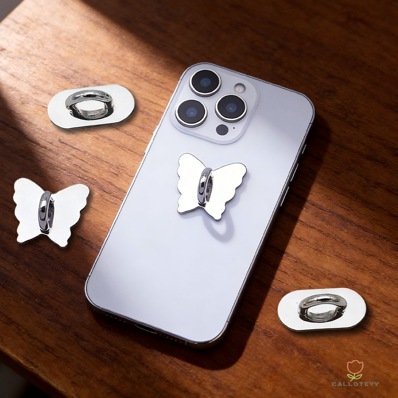 ฐานตะขอสำหรับตกแต่งโทรศัพท์รูปผีเสื้อรูปไข่ พร้อมแผ่นกาวด้านหลัง ตะขอโลหะสำหรับตกแต่งโทรศัพท์ -CY