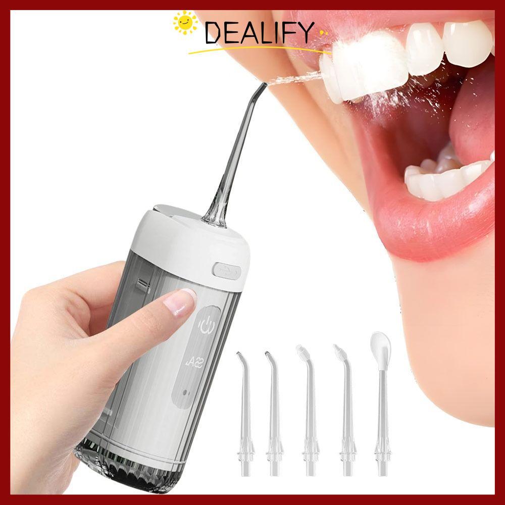 DEALIFY Water Flosser, 200ml 5 Jet Tip Water Jet Floss, Gum Care USB ชาร์จ 3 โหมดอุปกรณ์ทําความสะอาด