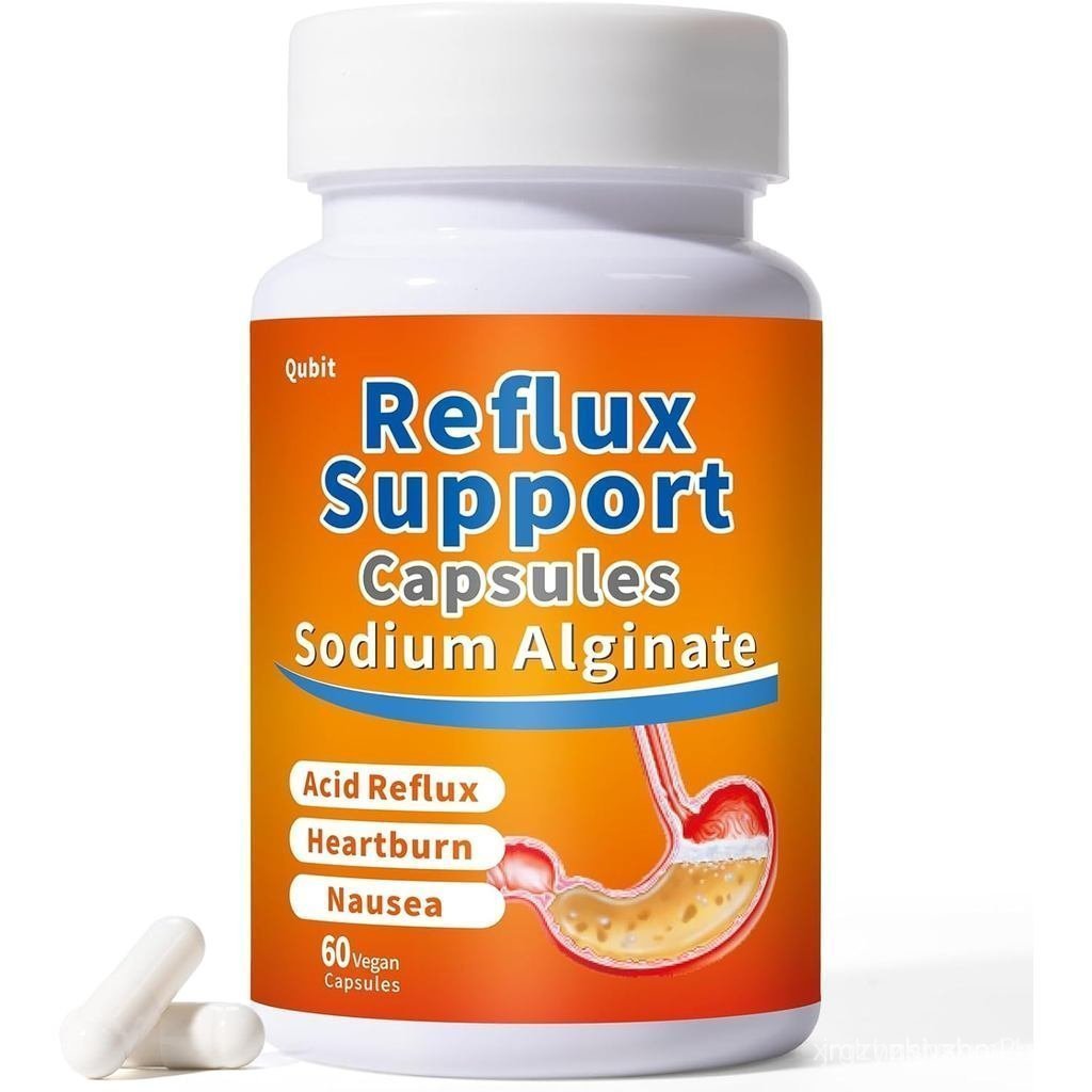 QUBIT Sodium Alginate 60 แคปซูลมังสวิรัติ - แก้กรดไหลย้อนและท้องเฟ้อ กลืนง่าย ไร้รสชาติติดค้าง