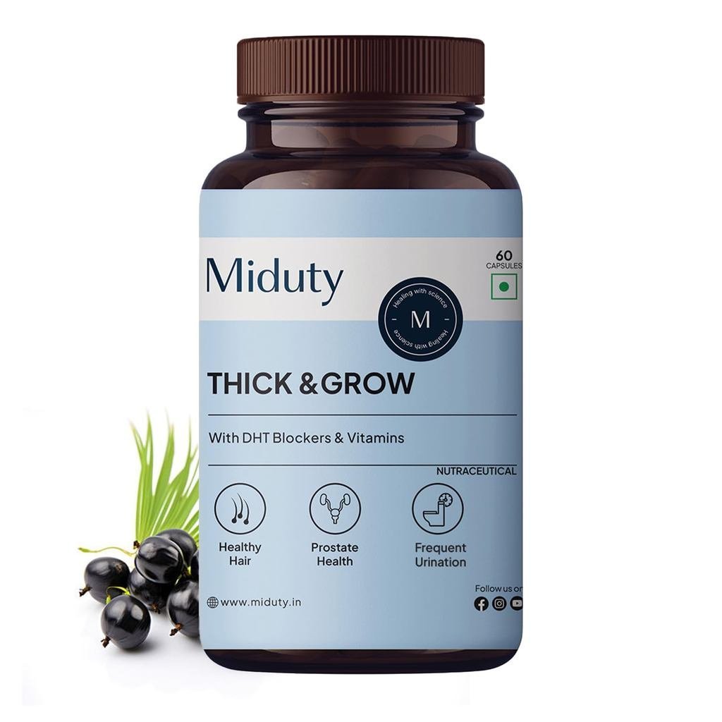 Miduty Thick & Grow ผลิตภัณฑ์เสริมอาหารไบโอติน | ด้วย DHT Blockers, กรดอะมิโน, วิตามินและแร่ธาตุสําห