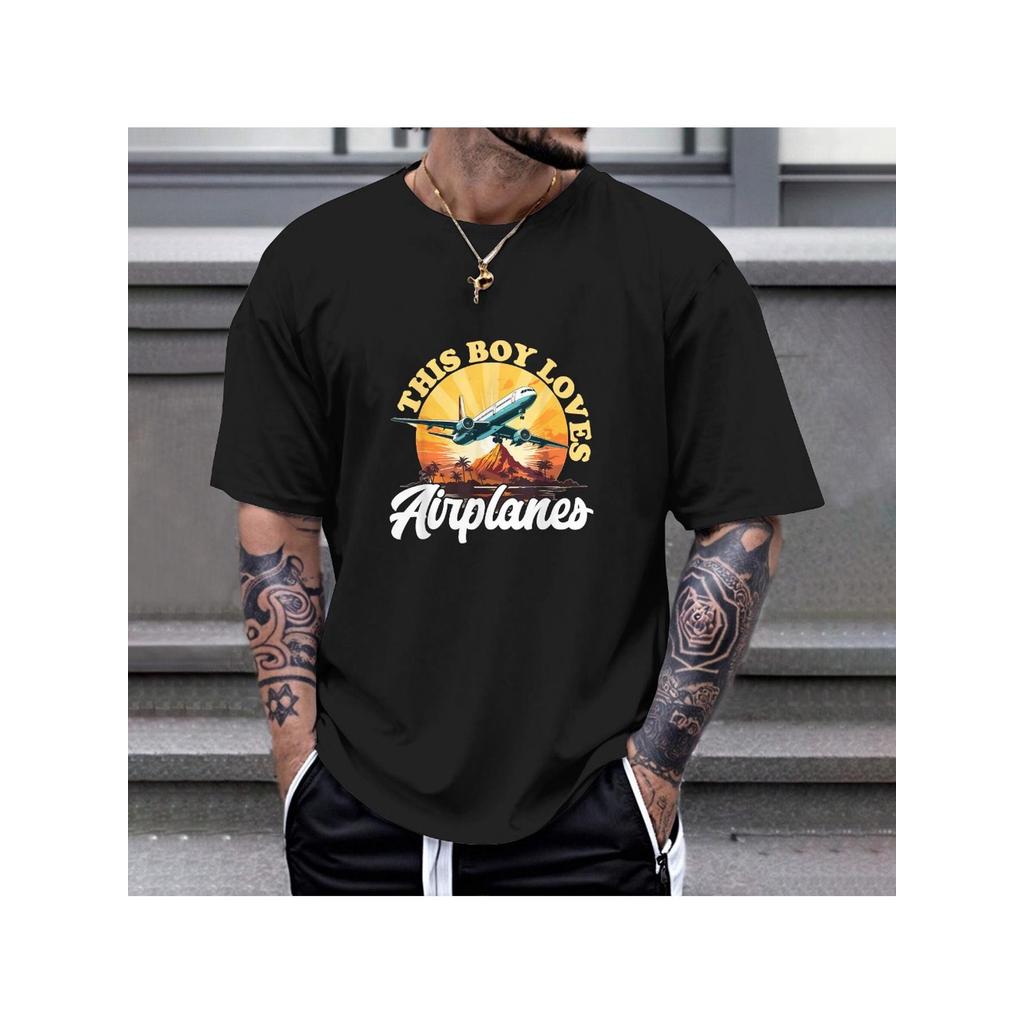 S & s Aviation-Themed Heavyweight 180gsm T-Shirt - Vintage Airplane & Design with This Boy Loves Air