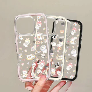 นิ่ม 2in1 สีแคนดี้ เข้ากันได้สำหรับ เคสไอโฟน11 สำหรับ iphone 16 Pro Max 7Plus XR 12 13 14 15 ลูกแมวน่ารักกับโบว์