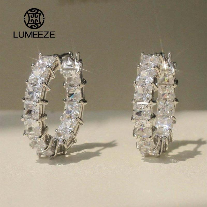 LUMEZE เจ้าหญิงสแควร์ Cubic Zirconia Hoop ต่างหูหรูหราอินเทรนด์หูวงกลมต่างหูผู้หญิงแฟชั่นอเนกประสงค์เครื่องประดับหญิง E2951#