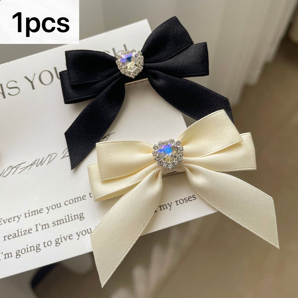 กิ๊บติดผมแบบโบว์ เพชร Rhinestone และหัวใจ ดีไซน์ประณีตสไตล์ฝรั่งเศส