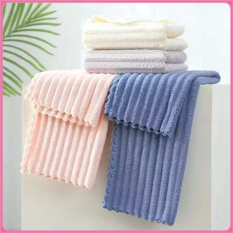 ผ้าขนเป็ด เช็ดหน้า เช็ดมือ สีพื้น ขอบหยัก ซึมซับน้ำได้ดี ขนาด 28x58cm