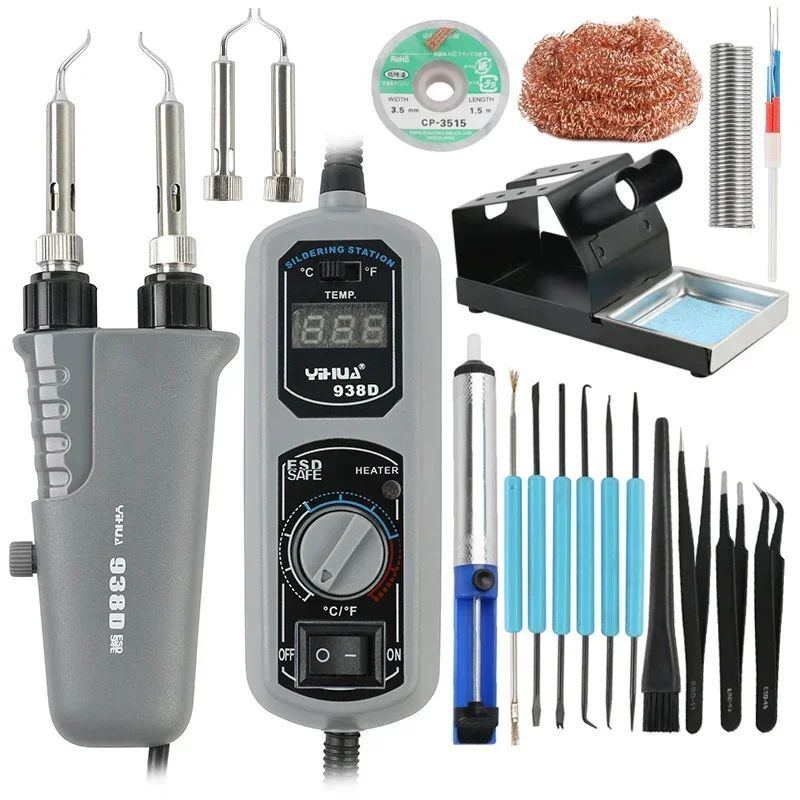 YIHUA 938D 120W แบบพกพาดิจิตอล Mini ไฟฟ้าบัดกรีเหล็กแหนบสถานีบัดกรีเครื่องมือเชื่อมสําหรับ BGA SMD ซ