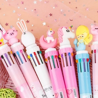 ขายส่ง ปากกาลูกลื่นหลากสี ลายการ์ตูนน่ารัก หมึกหลากสี ปากกา10สีCOD
