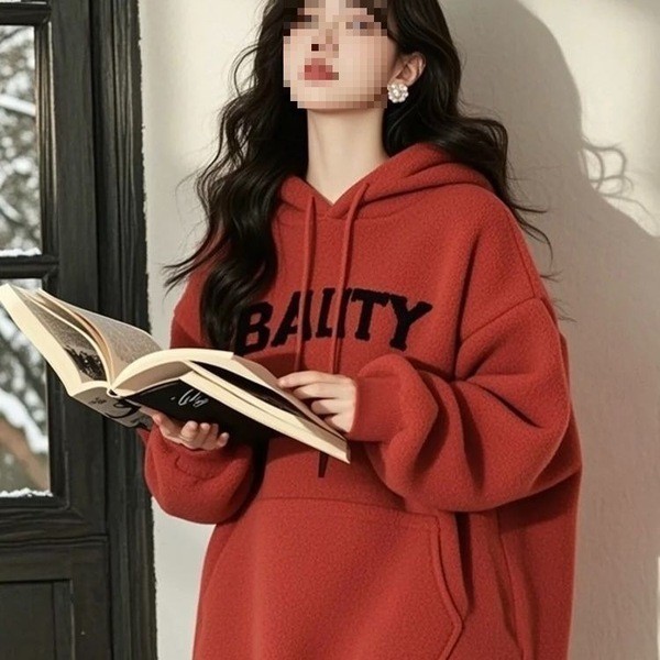 hoodie man hoodie murah rm5 hoodie New Red Printed Hooded Lamb Wool Sweatshirt for Women