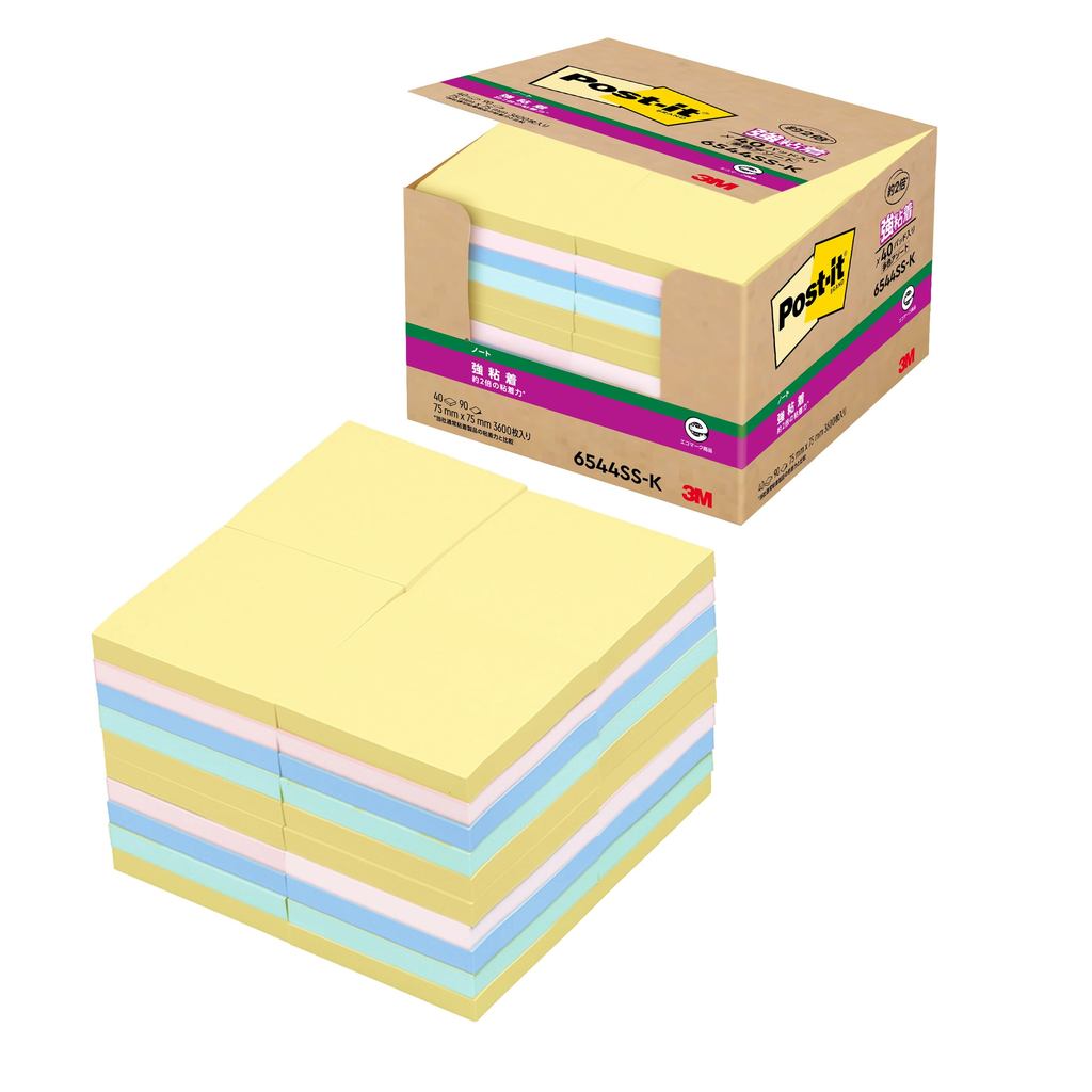 3M Post-it Notes Strong Adhesive Large Pastel Color 75×75mm 90 sheets × 40 pads 6544SS-K Eco Mark Ce
