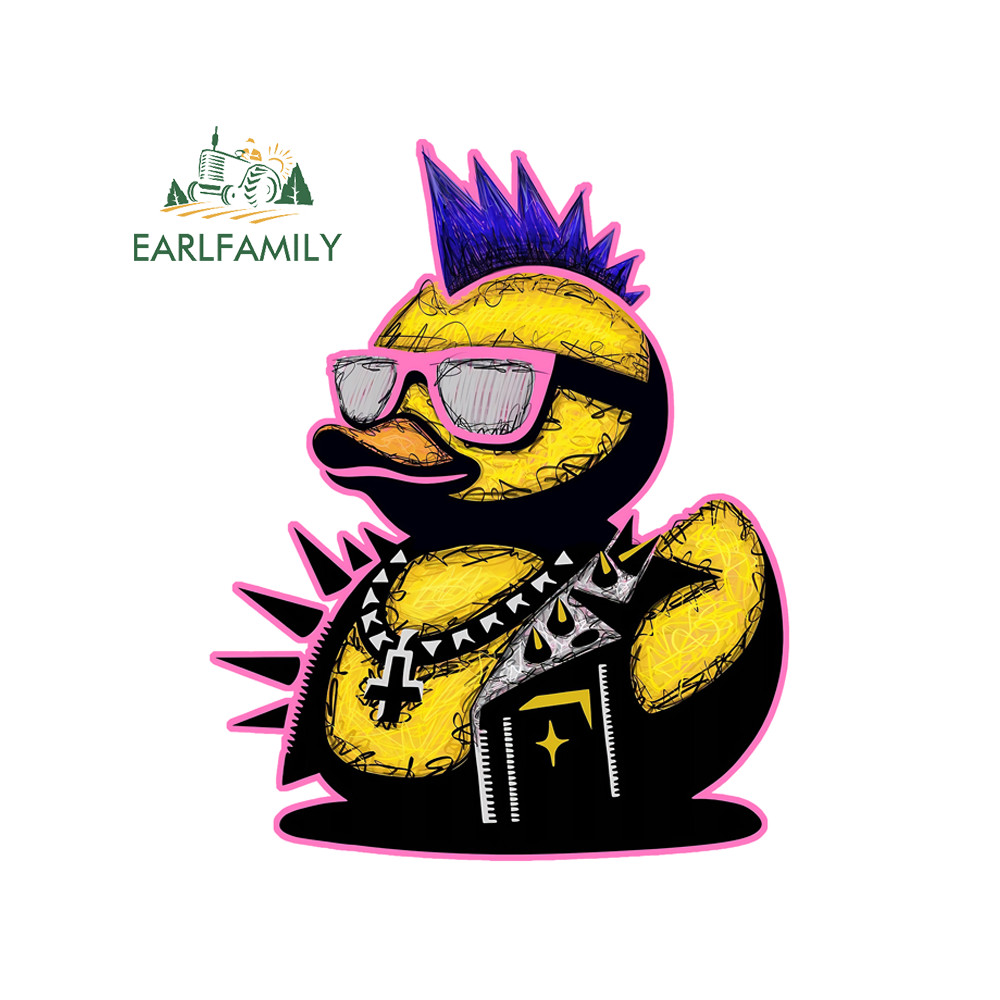 EARLFAMILY Punk Duck สติกเกอร์รถ Occlusion Scratch Creative Caravan รถจักรยานยนต์ RV PVC Decal กันน้ํากราฟิก