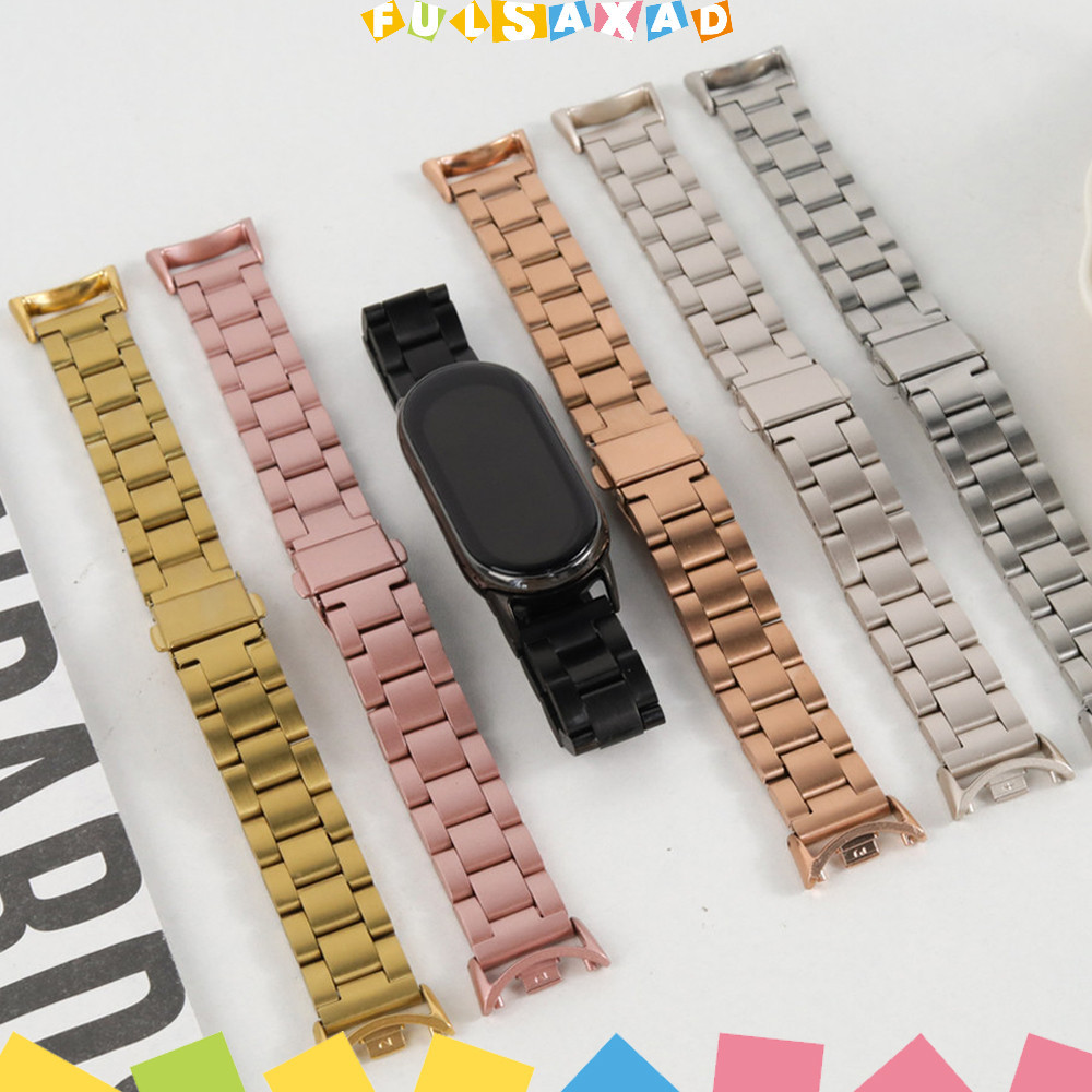 สายนาฬิกาโลหะสเตนเลสแบบเรียบ for Smartwatch Xiaomi Mi Band 10 9 8 NFC สร้อยข้อมือแบบแบน อุปกรณ์เสริม