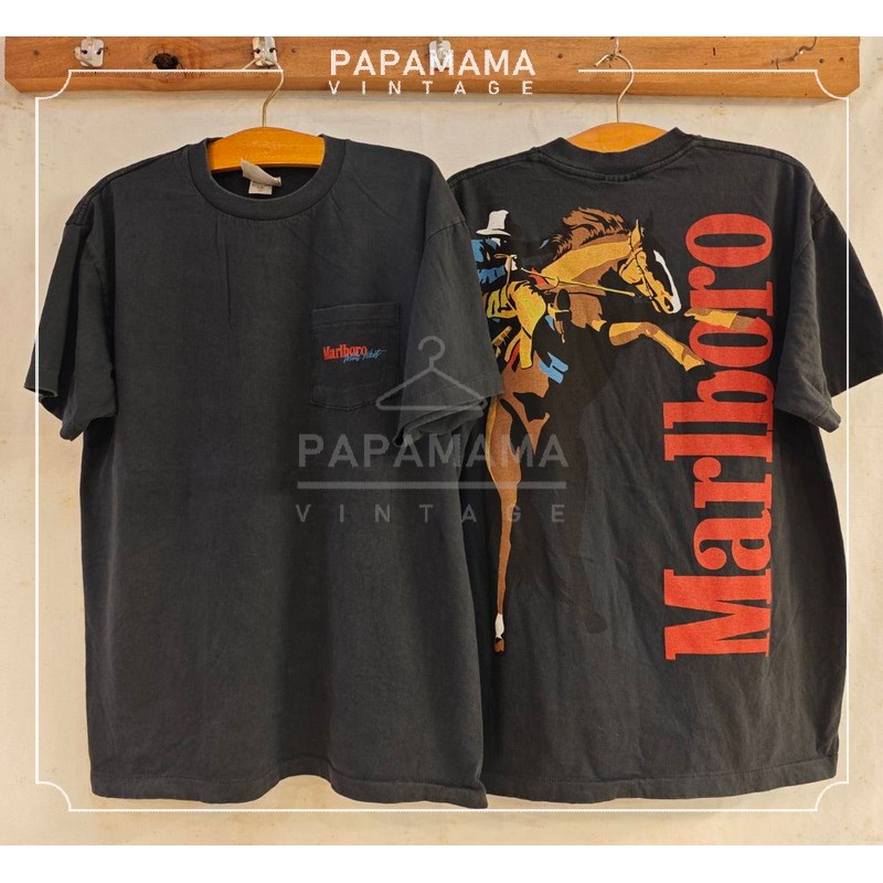 [ Marlboro ] Vintage 1994 pocket bio washed เสื้อวินเทจ คลาสสิค papamama vintage shirt