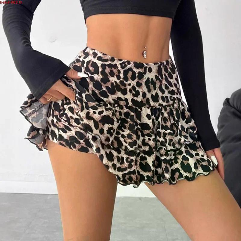 Topone-women Casual Summer Leopard Print Layered Ruffled Mini Skirt