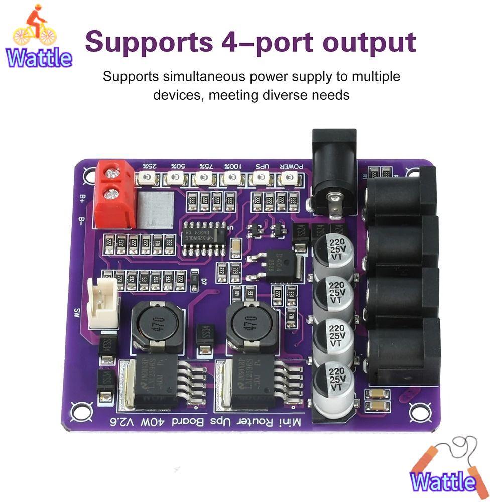 WATTLE Mini Router UPS, 40W Power 4 ทิศทางเอาต์พุต UPS Board, Professional Power Supply DC 12.6V Ste