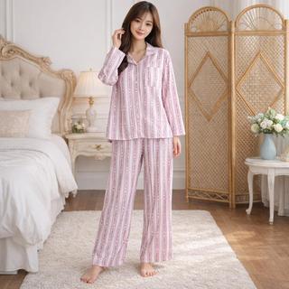 NAJWA - Piyama Panjang Set Afira Wanita Bermotif Kekinian Style Lengan Panjang Celana Panjang dan Pendek Bahan Katun OneSet PP