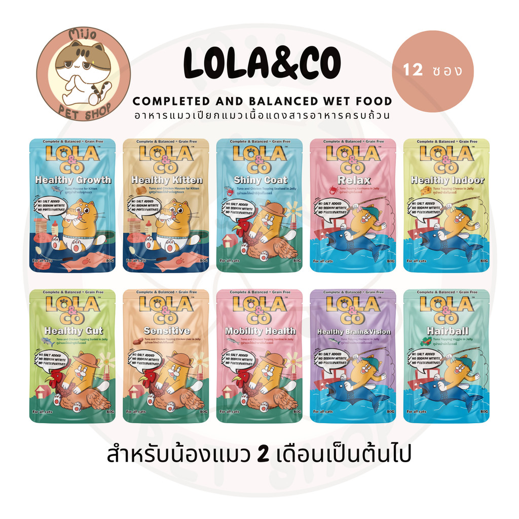 Lola&Co โลล่าแอนด์โคอาหารเปียกแมวสูตร Complete & Balance จำนวน 12 ซอง ทำจากปลาเนื้อแดงทานง่ายไม่เค็ม