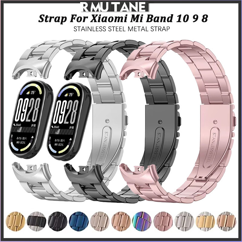 สายนาฬิกาโลหะสเตนเลสสำหรับ for Smartwatch Xiaomi Mi Band 10 9 8 อุปกรณ์เสริมสายโลหะสำหรับ for Mi Ban