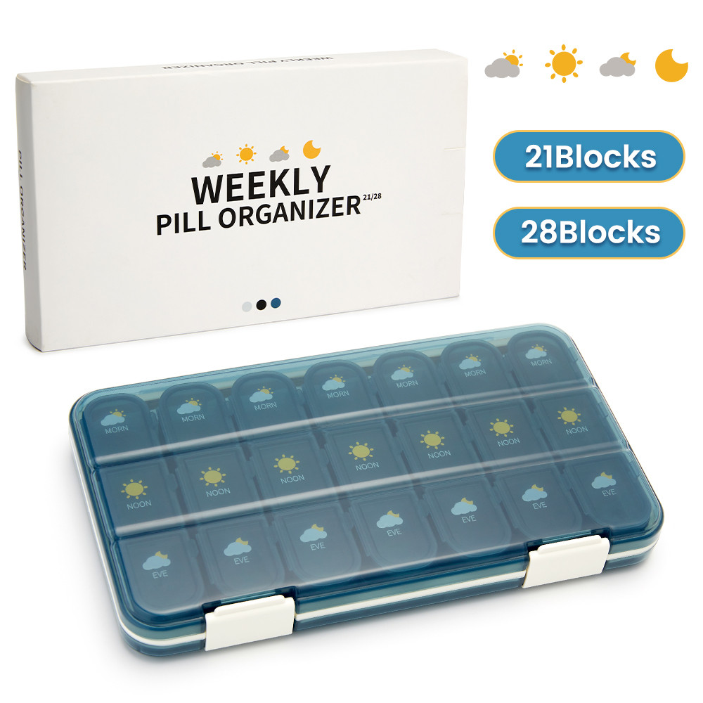 21/28Grid Pill Box Large Capacity Pill Box Pill Medicine Storage Pill Box Weekly Vitamin Organizer P