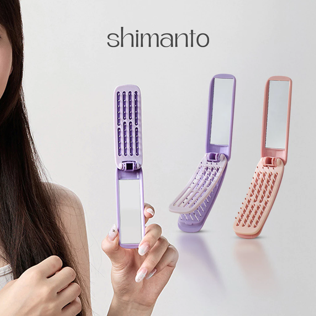 Folding Brush with Mirror หวีกระจกพับแบบพกพา หวีแปรงพับพร้อมกระจกในตัว ดีไซน์กะทัดรัด น้ำหนักเบา