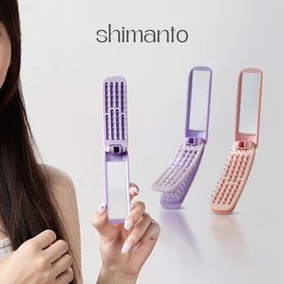 Folding Brush with Mirror หวีกระจกพับแบบพกพา หวีแปรงพับพร้อมกระจกในตัว ดีไซน์กะทัดรัด น้ำหนักเบา