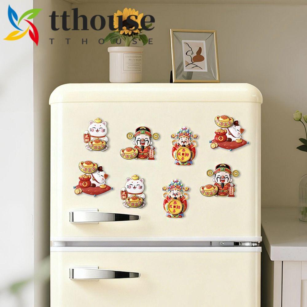 TTHOUSE สติ๊กเกอร์ปีใหม่, Maneki Neko การ์ตูน 3D แม่เหล็กติดตู้เย็น, Creative Blessing น่ารัก God of