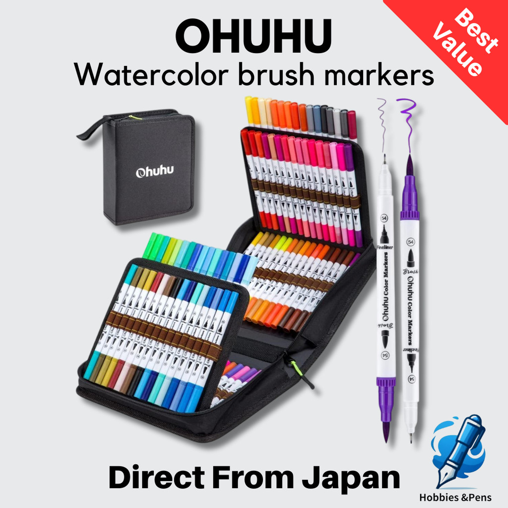 Ohuhu Watercolor Brush Markers Dual Tip Water Based Ink with Case 1 set