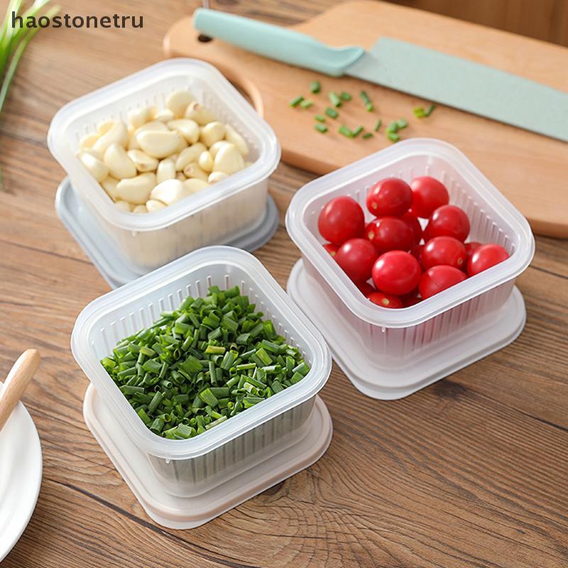 OST Double Layer ตะกร้าท่อระบายน้ําเนื้อหัวหอมขิง Clear Crisper ตู้เย็น Organizer อาหารผักผลไม้ตู้เย็นกล่องเก็บ N