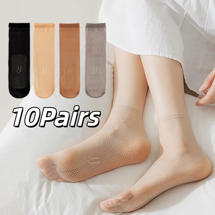 ถุงเท้าผ้าไหมคริสตัลสำหรับผู้หญิง 10 คู่ แบบ.INVISIBLE สวมใส่สบายและระบายอากาศได้ดี