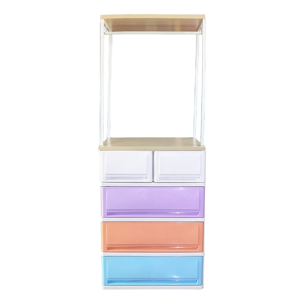 ออกใบกำกับภาษีได้ UP ตู้ลิ้นชักพลาสติก (ท็อปไม้ 2ชั้น) SUMO-KLOSET T2-W2 (4 ชั้น) มีเก็บปลายทาง ส่งด