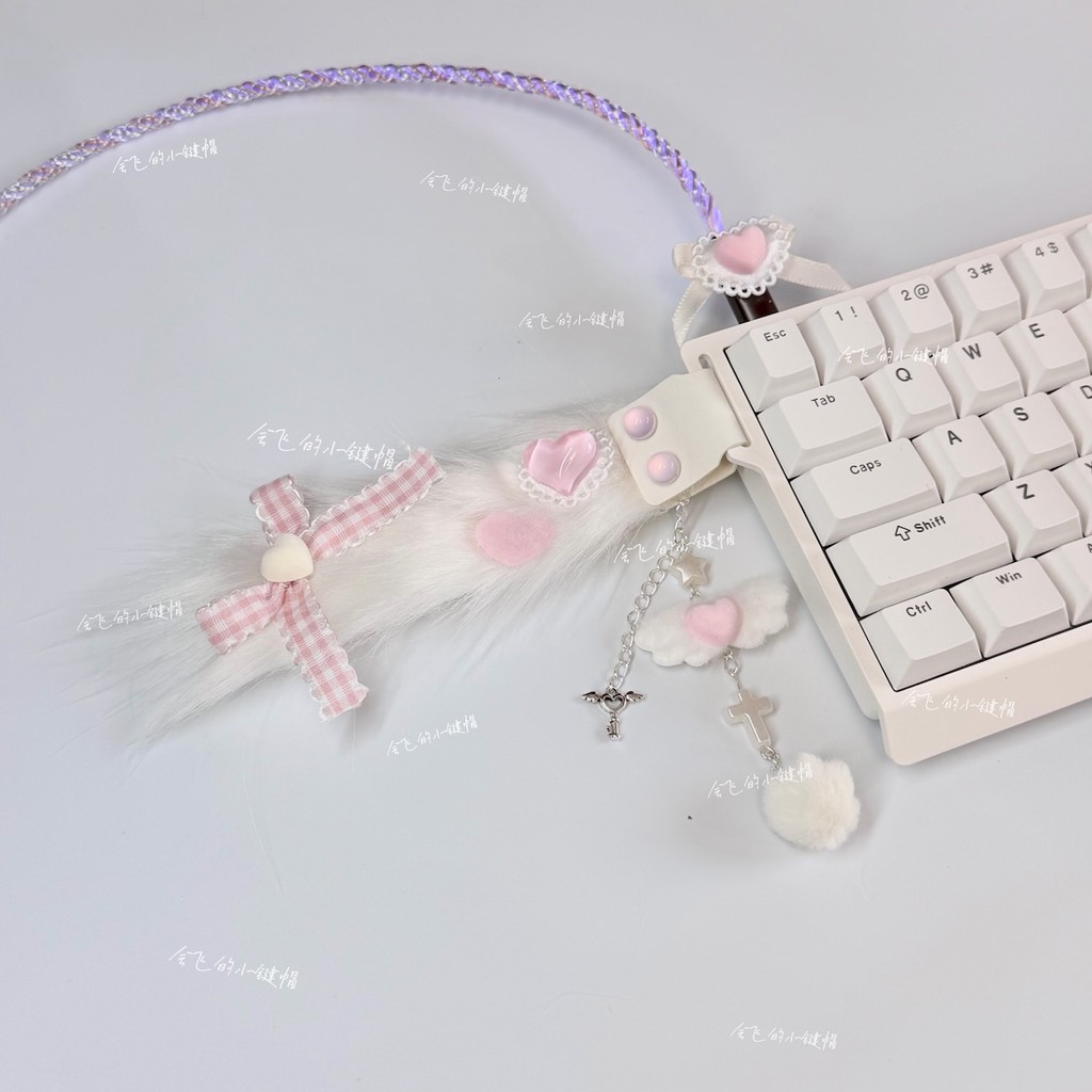 Original Milk White Velvet Tail Keyboard Ribbon Bow Sweet Girl Wooting ปรับแต่งจาก ATK Mega Lion