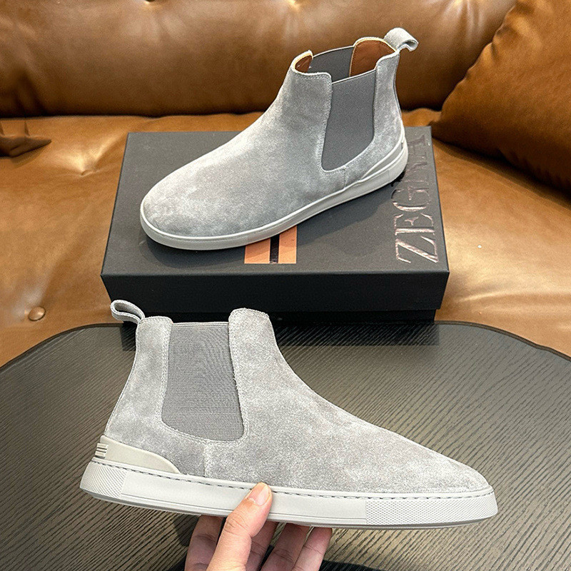 ZEGNA Suede High-Top Flat Chelsea Boots Men