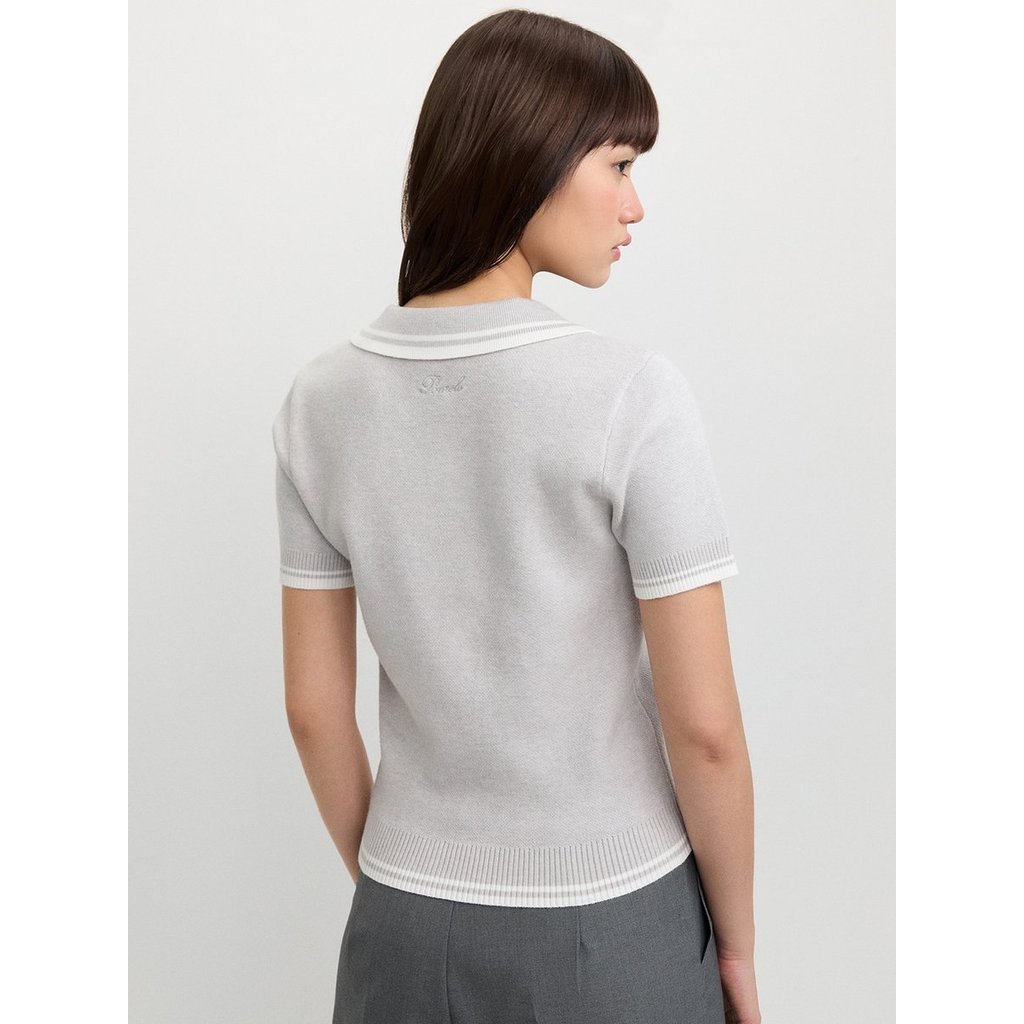 [Pomelo] เสื้อโปโลผ้าถักลายหัวใจ / Heart Polo Knit Top — صورة 5