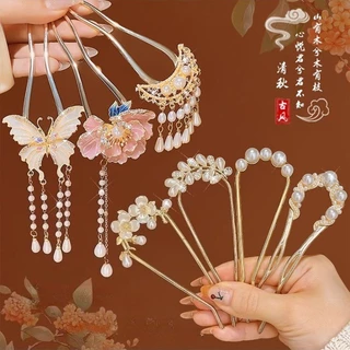คลิップตัว U สไตล์เกาหลี พร้อมเพอร์ลพู่ สำหรับแต่งผมของผู้หญิง