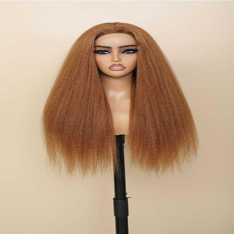 4 * 4 * 1lacewig Light Brown yaki Chemical Fiber Front Lace Hand Hook yaki Front Lace Headgear 0203h