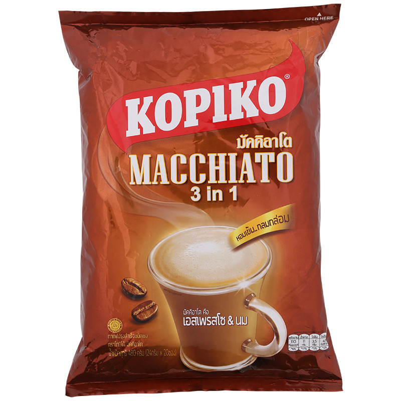 โกปิโก้กาแฟปรุงสำเร็จชนิดผงมัคคิอาโต 480กรัม 20ซอง Kopiko Macchiato Coffee 480g. 20sachets [บาร์โค้ด 8998666002280]