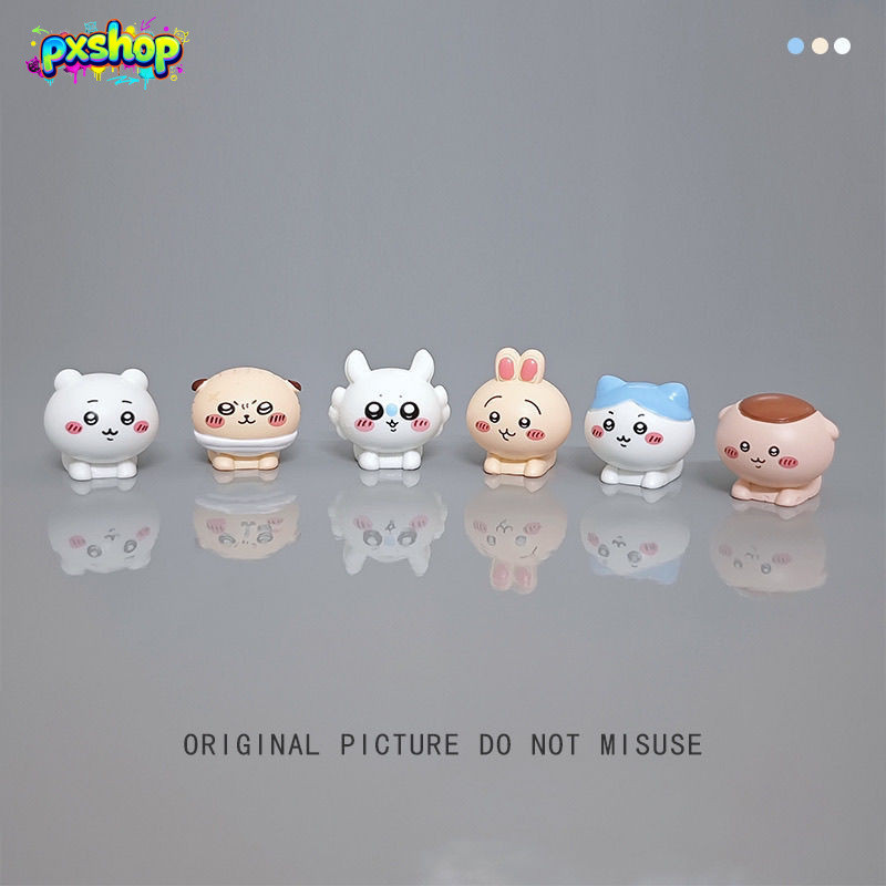 เซ็ตของตกแต่ง Chiikawa น่ารัก 6 ชิ้น - ฟิกเกอร์พลาสติกจิ๋ว พร้อมแผ่นกาวในตัว ตกแต่งรถและโต๊ะทำงาน ของขวัญสุดเก๋ไก๋