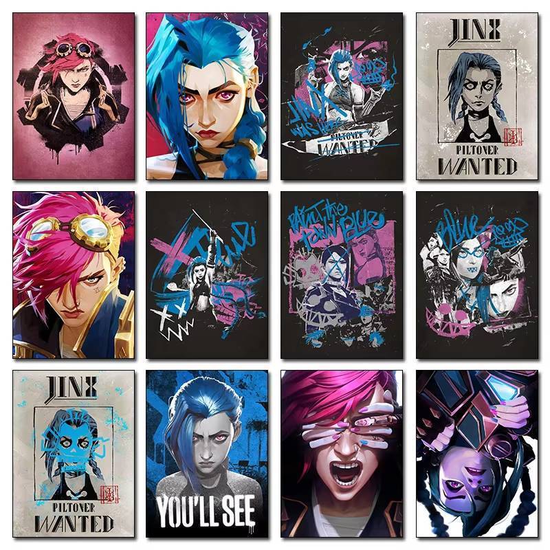 Arcane Season 2 Jinx VI Graffiti โปสเตอร์ Caitlyn Jayce Viktor ตัวอักษรโปสเตอร์ Arcane TV Series Wal